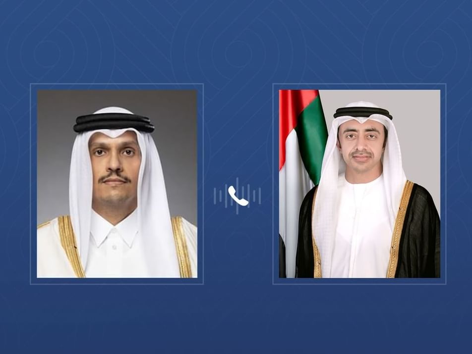 عبدالله بن زايد يبحث مع رئيس الوزراء القطري تطورات المنطقة وجهود خفض التصعيد