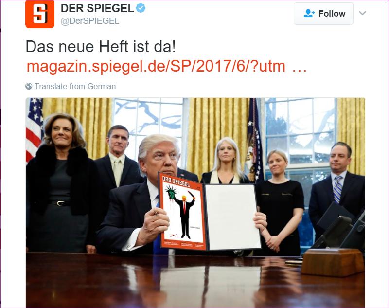 "دير شبيغل" الألمانية تسخر من ترامب وتظهره كـ "ذباحي داعش"