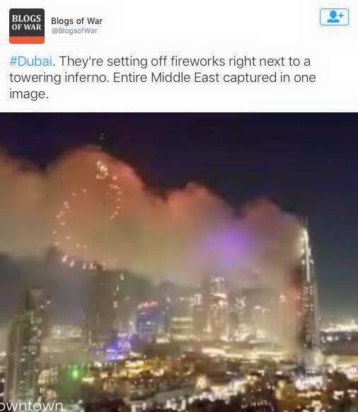 صورة من دبي تلخص أحداث الشرق الأوسط مع تجاهل شهداء الإمارات باليمن