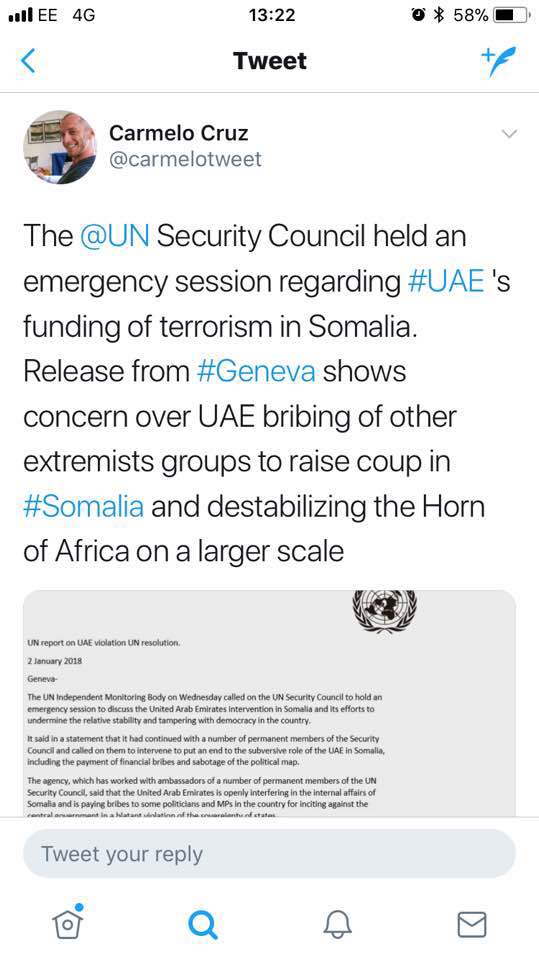 مجلس الأمن الدولي يناقش مزاعم تمويل أبوظبي لانقلاب والإرهاب في الصومال